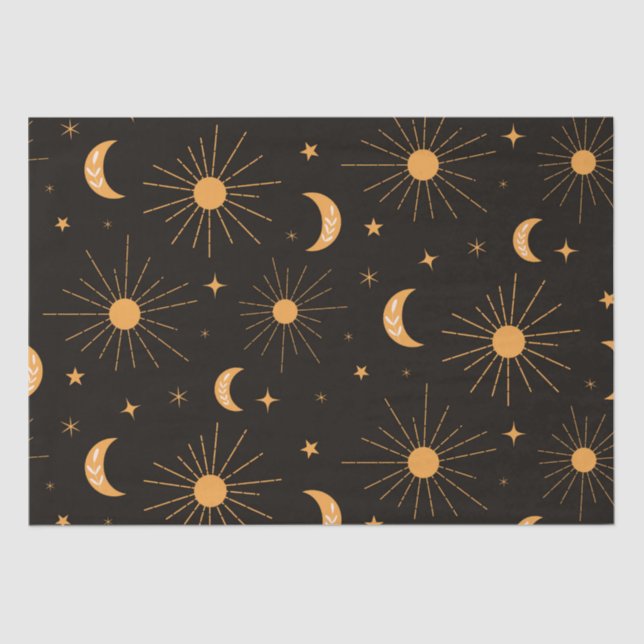Boho orange sun and moon pattern  tissue paper (Front)