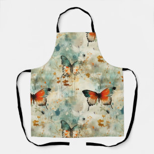 Boho Orange Teal Butterfly Wildflower Painterly Apron