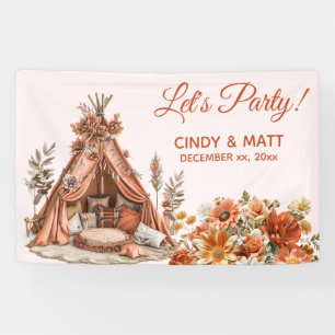 Boho Orange Tent Wildflowers Wedding Banner