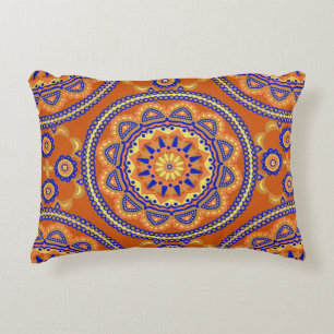 Boho Orange Tile Design Accent Pillow