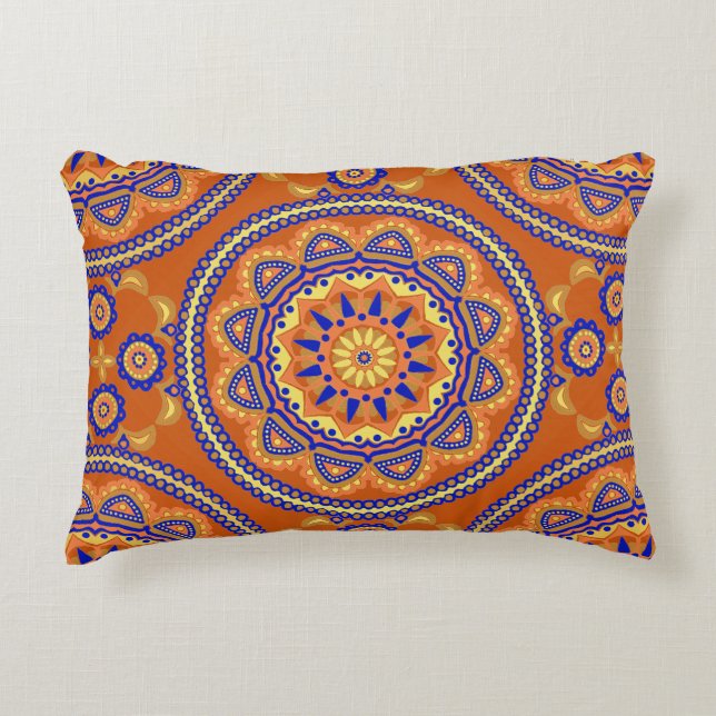 Boho Orange Tile Design Accent Pillow (Front)