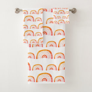 Boho Orange Watercolor Rainbow pattern Bath Towel Set