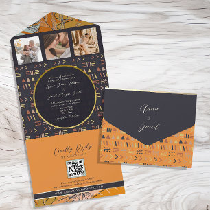 Boho Orange Wedding All In One Invitation