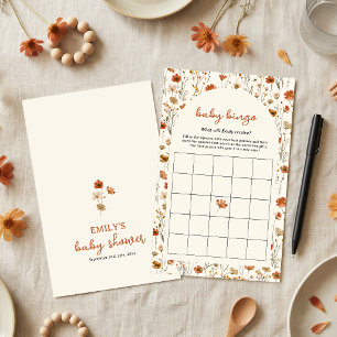 Boho Orange Wildflower Baby Shower Bingo Game