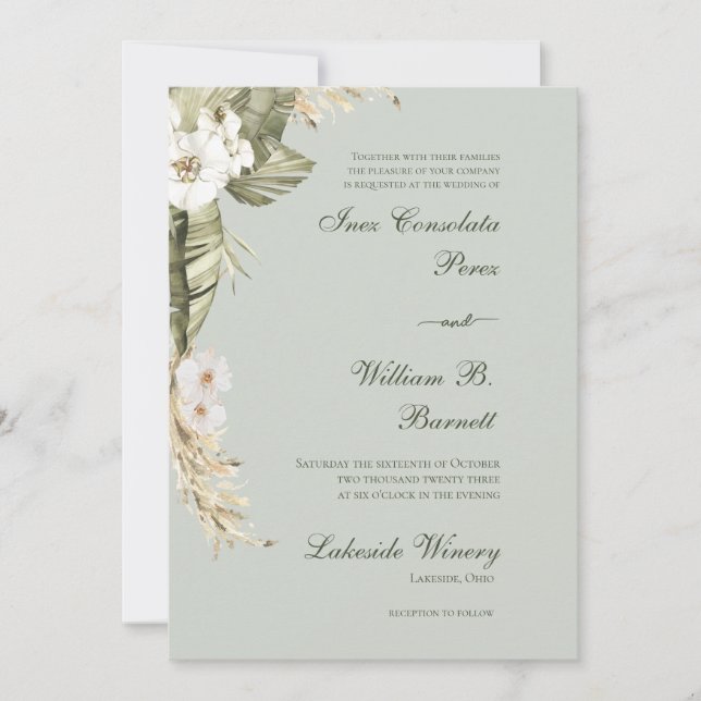 Boho Orchid Sage Wedding Invitation (Front)