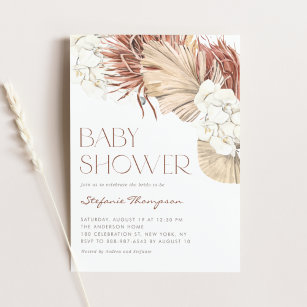 Boho Orchids and Dried Palm Leaves Baby Shower Invitation