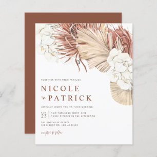 Boho Orchids and Dried Palm Wedding Invitation