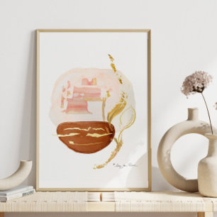 Boho Organic Modern Rust Gold Leaf Watercolor Foil Prints