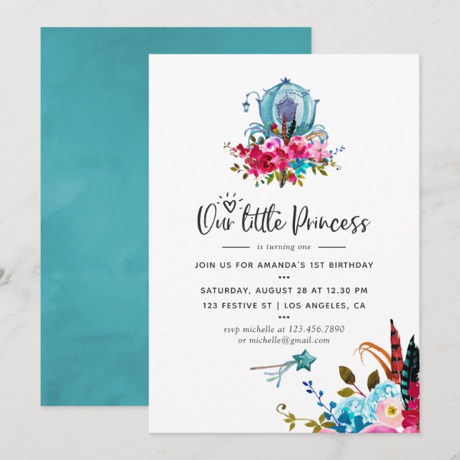 Boho Our little Princess Any Age Birthday Party Invitation (Front/Back)