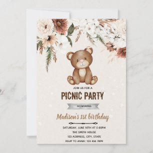 Boho ours douche invitation pique-nique
