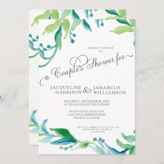 BOHO Outdoor Garden Olive Branch Couples Shower Invitation (Front/Back)