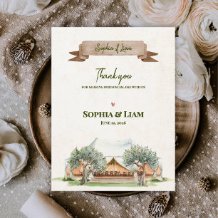Boho Outdoor Tent  Rustic Camp Wedding Thank You Postcard