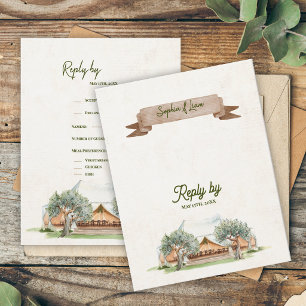 Boho Outdoor Watercolor Tent Camp Wedding Reply By RSVP Card