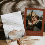 Boho Outdoor Wedding Save The Date Invitation<br><div class="desc">This is a mountain wedding save the date invitation featuring a beautiful watercolor fall mountain scene and an elegant font pairing. Edit most* wording and all colours except for the colour of the watercolor mountain scene. * the words "and" and "reception to follow" are not editable. // For matching items,...</div>