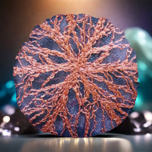 Boho oversized burnt orange indigo embroidery round pillow