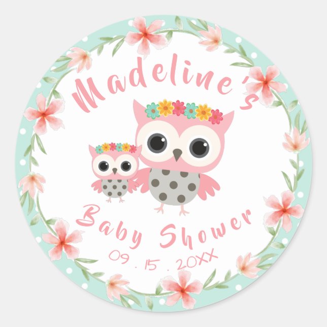 Boho Owl Baby Shower Stickers (Front)