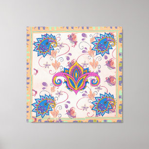 Boho paisley and elephant pattern_lmandala artwork canvas print