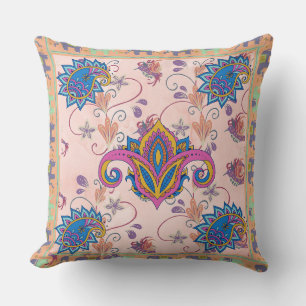 Boho paisley and elephant pattern_lmandala artwork throw pillow