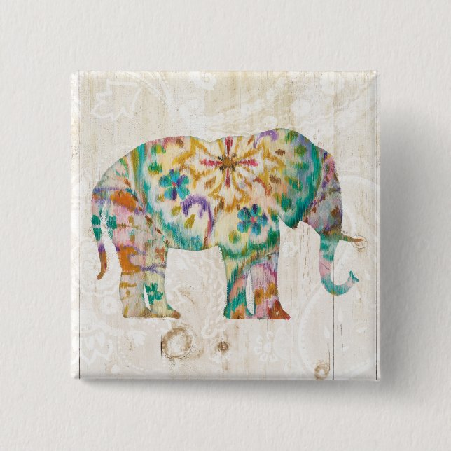 Boho Paisley Elephant I 2 Inch Square Button (Front)
