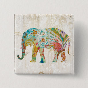 Boho Paisley Elephant II 2 Inch Square Button