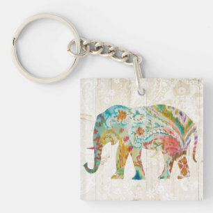 Boho Paisley Elephant II Keychain