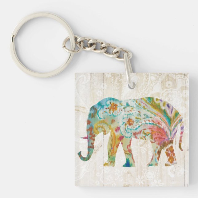 Boho Paisley Elephant II Keychain (Front)