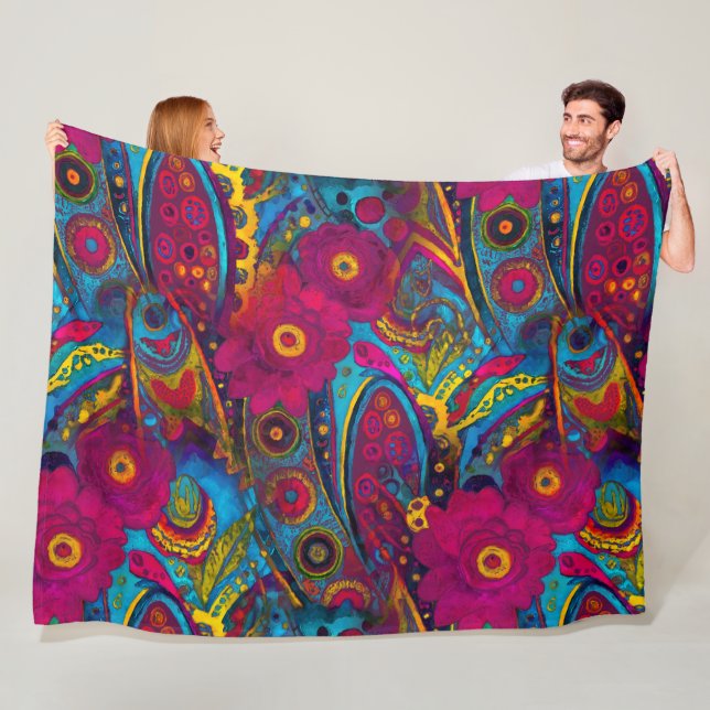 Boho Paisley Floral Fleece Blanket (In Situ)