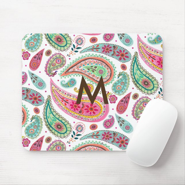 Boho Paisley Multicolor girly pattern monogram Mouse Pad (With Mouse)