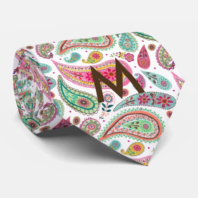 Boho Paisley Multicolor girly pattern monogram Tie (Rolled)