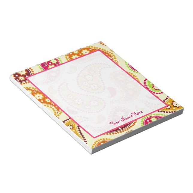Boho Paisley Personalized Notepad (Angled)