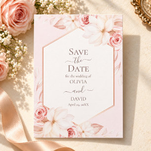 Boho Pale Pink Roses Save the Date Card