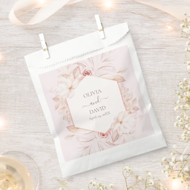 Boho Pale Pink Roses Wedding Favour Bag (Clipped)
