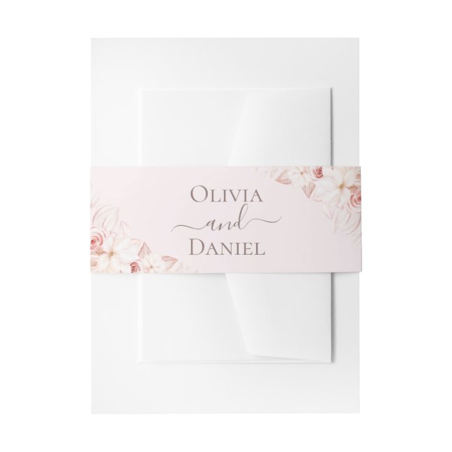 Boho Pale Pink Roses Wedding Invitation Belly Band (Front Example)