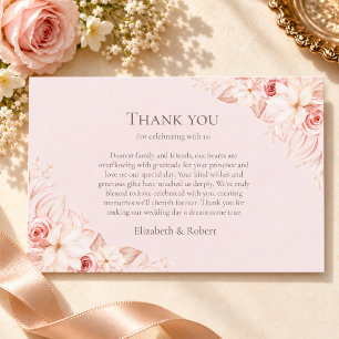 Boho Pale Pink Roses Wedding Thank You Card
