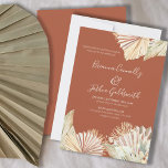 Boho Palm Airy Dried Foliage Terracotta Wedding Invitation<br><div class="desc">Boho Palm terracotta wedding invitation with trendy dried palm leaves, sun spears and flowers; elegant calligraphy ampersand and handwritten script typography. This is a watercolor design in warm earth colours of terracotta sand beige yellow and cream. Trendy boho rustic chic design. Please browse my store for more styles and coordinating...</div>