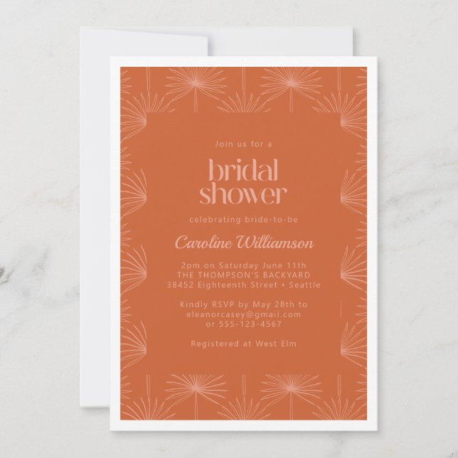 Boho Palm Botanical Burnt Orange Bridal Shower Invitation (Front)