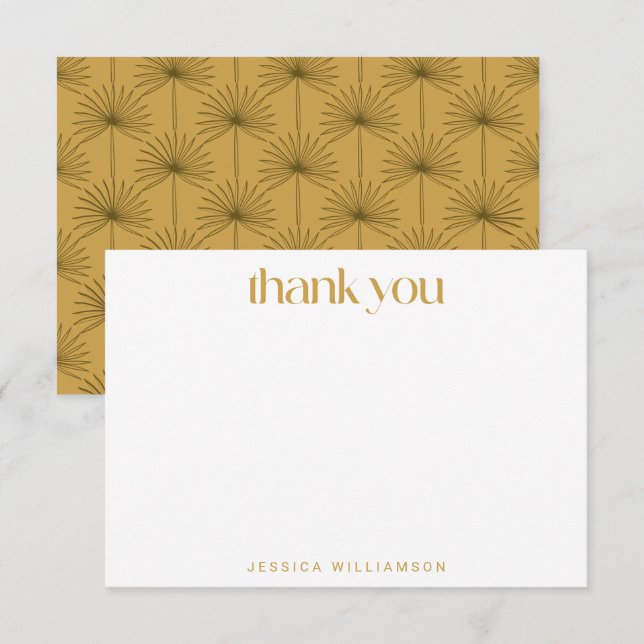 Boho Palm Botanical Yellow Custom Bridal Shower Thank You Card (Front/Back)