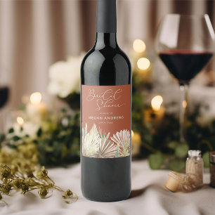 Boho Palm Dried Foliage Terracotta Bridal Shower Wine Label