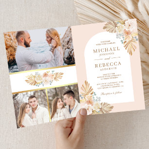 Boho Palm Dusty Earthy Floral Arch QR Code Wedding Invitation