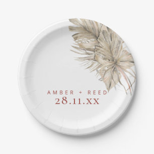 Boho Palm Foliage Terracotta Rust Modern Arch Paper Plate