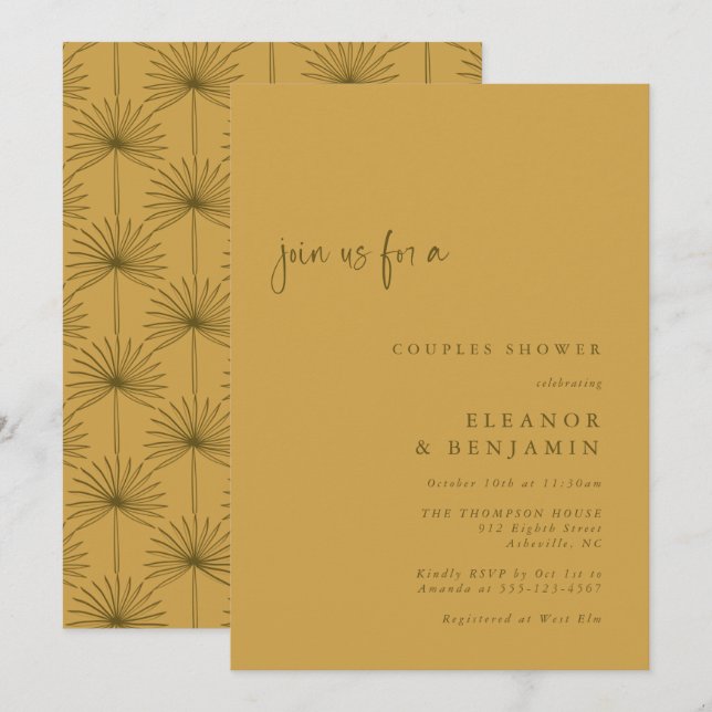 Boho Palm Leaf Botanique Jaune Invitation pour une (Devant / Derrière)