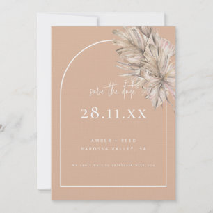 Boho Palm Leaf Floral Blush Pink Modern Arch Save The Date