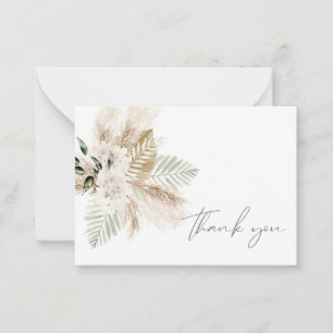 Boho Palm Leaf & Pampas & Beige Floral Thank You Card
