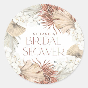 Boho Palm Leaves and Orchids Wreath Bridal Shower Classic Round Sticker