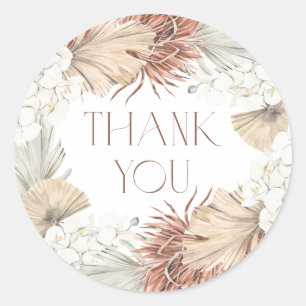 Boho Palm Leaves and Orchids Wreath Thank You Classic Round Sticker