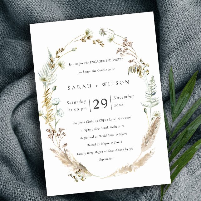 Boho Palm Pampas Grass Floral Engagement Invite (Creator Uploaded)