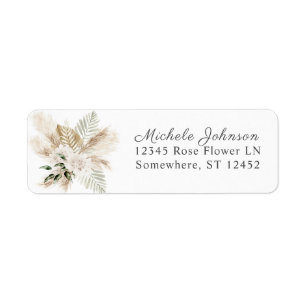 Boho Palm & Pampas W Floral Adresse de retour Labe