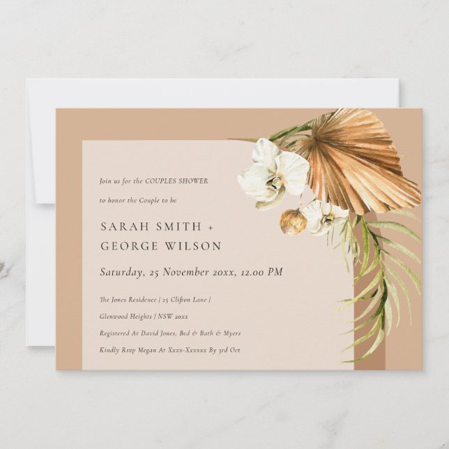 Boho Palm rouille Arche florale Couples Invitation (Devant)