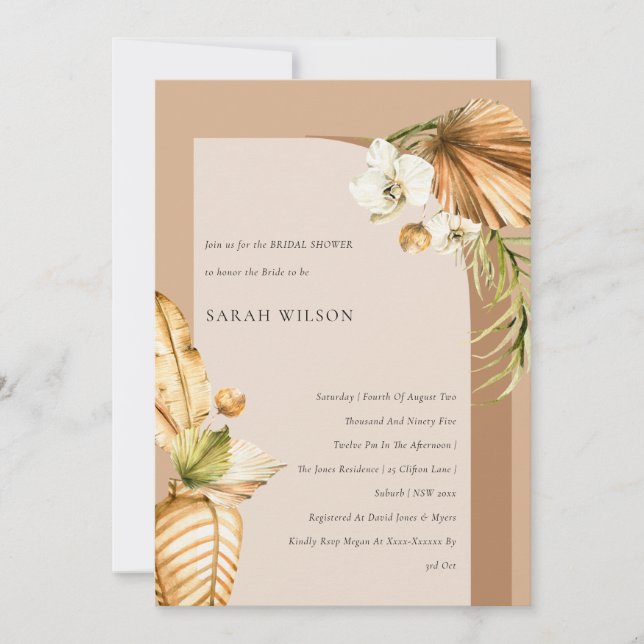 Boho Palm rouille Arche florale Invitation Fête de (Devant)