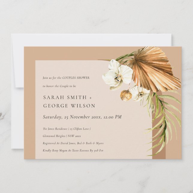 Boho Palm Rust Floral Arch Couples Shower Invite (Front)